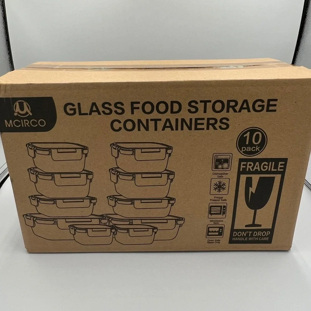 MCIRCO Food Storage Containers 10pc Clear New Glass Airtight Lids